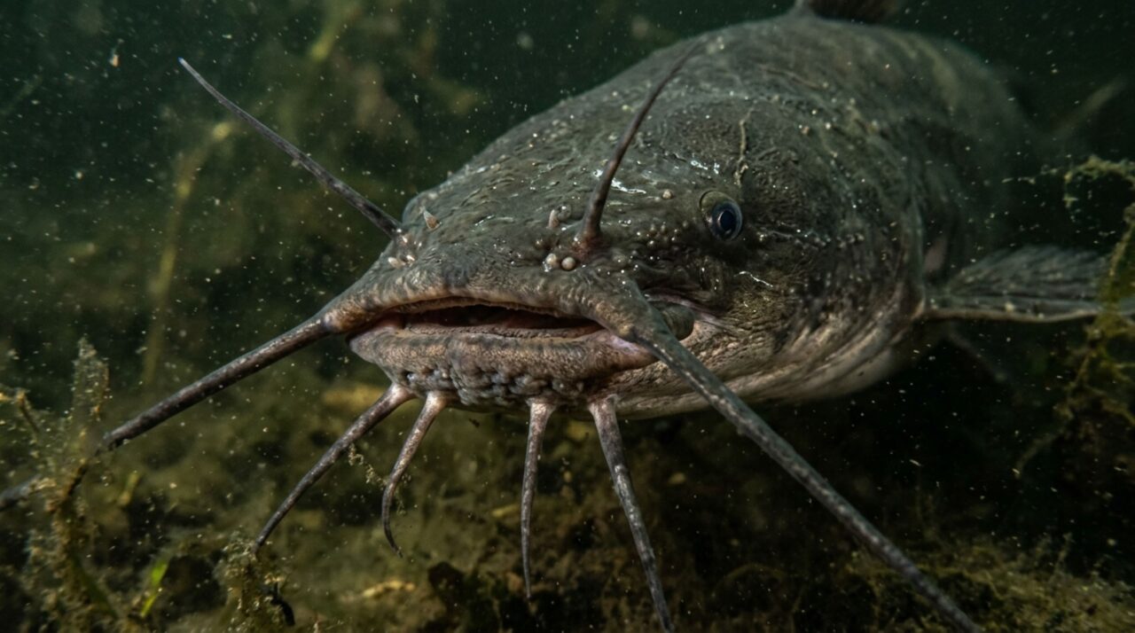 Detalhe da pele e barbilhões do Clarias gariepinus