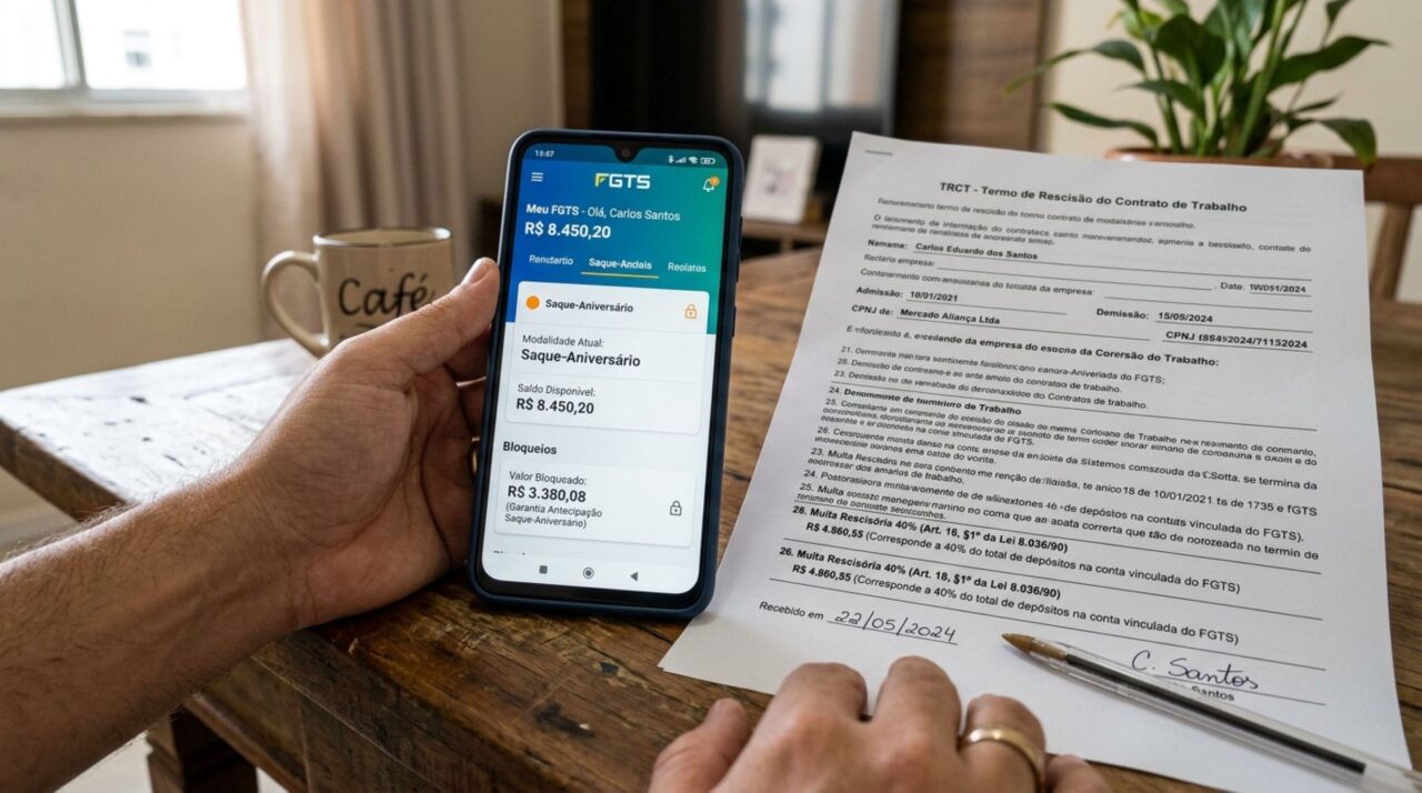 Trabalhador é demitido sem justa causa, abre o aplicativo esperando sacar todo o FGTS e percebe que havia escolhido o saque-aniversário, Caixa explica o que acontece com o restante do saldo