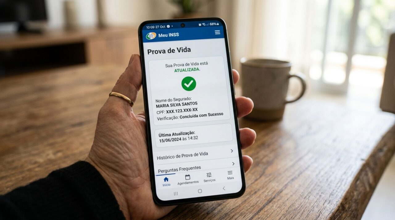 Aposentada recebe aviso sobre prova de vida, ao procurar o banco apresenta documento com foto e atendente questiona a pendência, mulher afirma que usa o Meu INSS normalmente e acreditava estar com cadastro regular