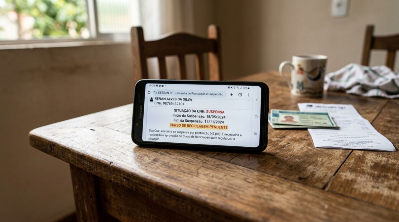 Motorista é parado em blitz, mostra a CNH Digital e agente identifica suspensão do direito de dirigir no sistema, homem afirma que documento continua disponível no celular e questiona se pode seguir viagem