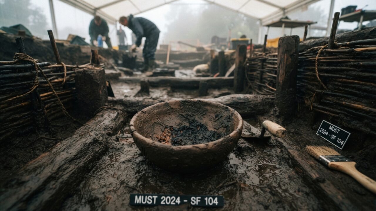 Um incêndio destruiu esta casa da Idade do Bronze cerca de um ano após a construção, mas o rio preservou até comida dentro das tigelas