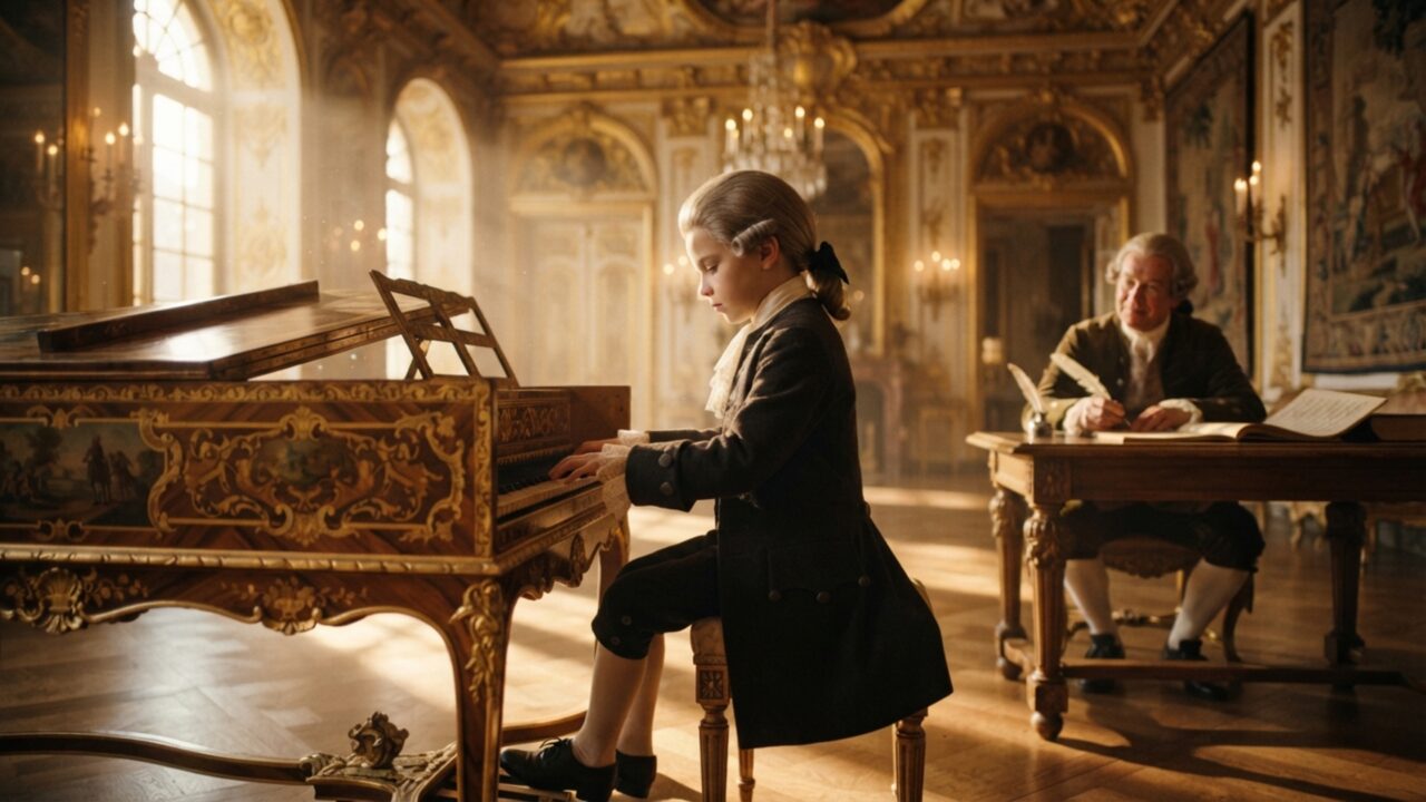 Menino de 5 anos já compunha pequenas músicas que o pai precisava escrever no papel, e pouco depois Mozart atravessava cortes europeias tocando diante de reis e imperadores