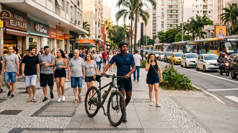 A regra do Código de Trânsito Brasileiro sobre a circulação de ciclistas em calçadas de pedestres.