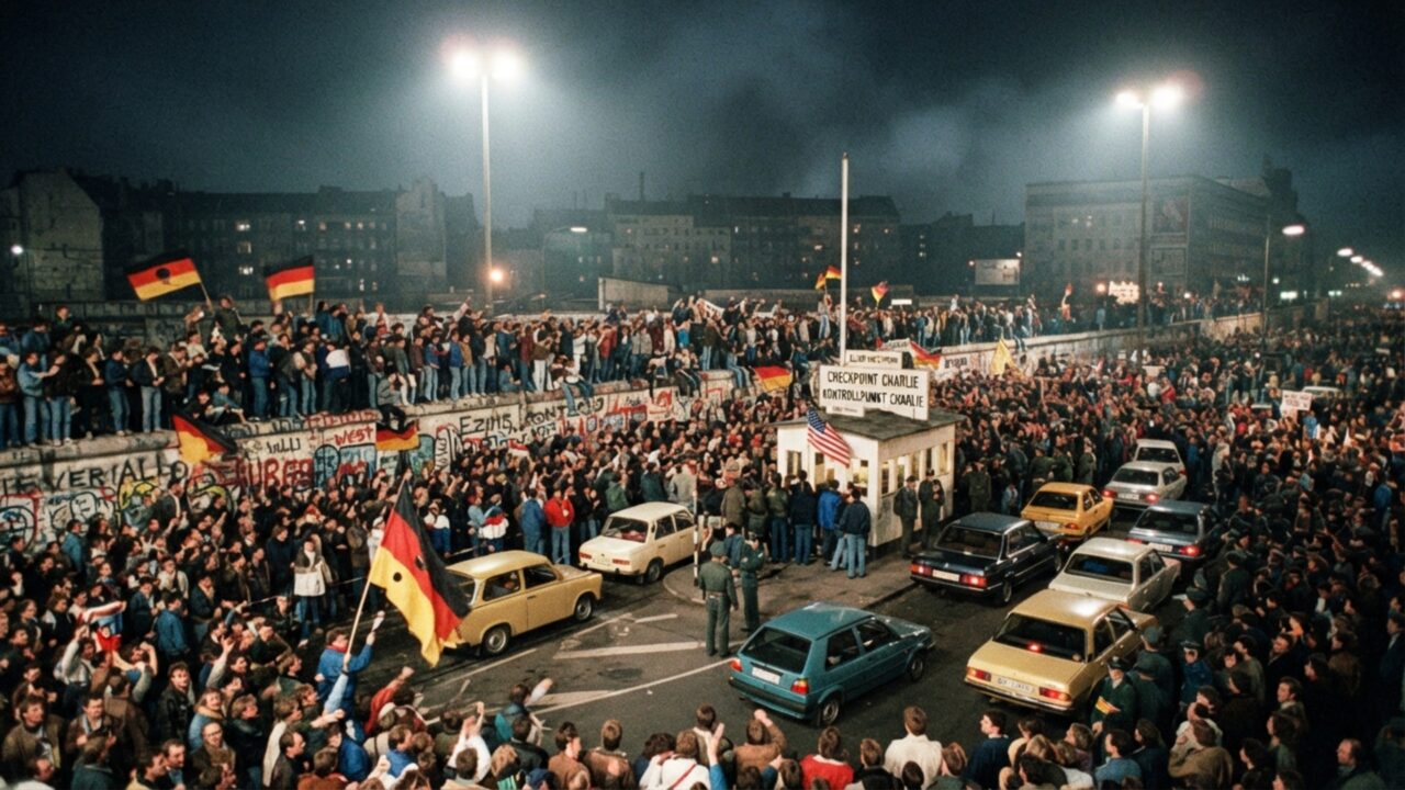 Muro de Berlim começou a abrir na noite de 9 de novembro de 1989 depois que um porta-voz disse por engano que novas regras de viagem valiam imediatamente, antes mesmo de os guardas receberem instruções