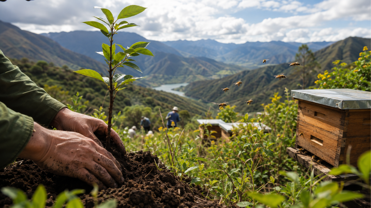 Colômbia plantou 97.000 árvores para recuperar suas florestas de alta montanha. A reviravolta aconteceu ao colocar mais de 190 colmeias e transformar abelhas em aliadas de 577 hectares restaurados
