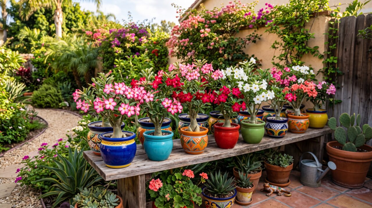 Dicas de cultivo e cuidados com a rosa-do-deserto no quintal.