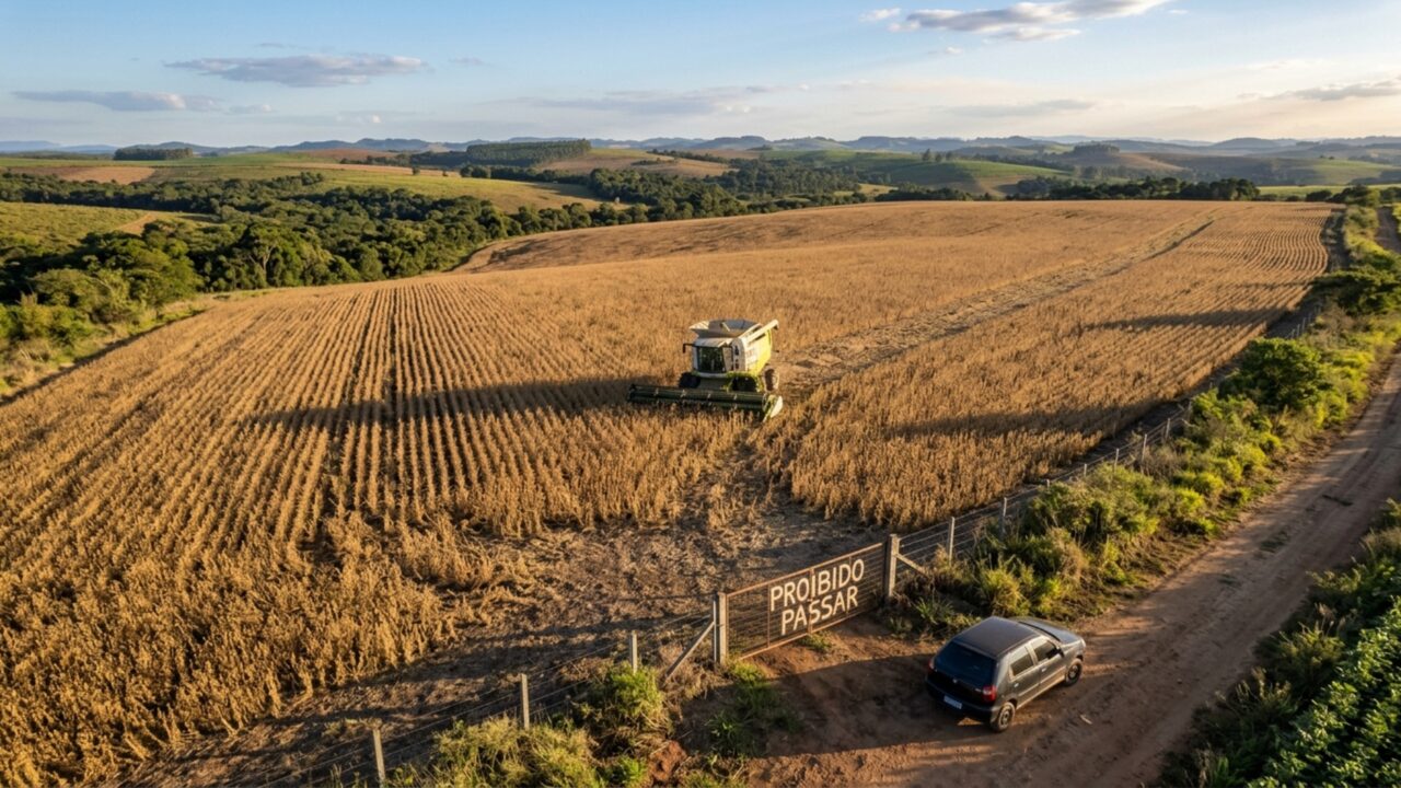 Agricultor arrenda propriedade, planta 40 hectares de soja e pouco antes da colheita descobre que fazenda foi vendida e novo dono proíbe sua entrada