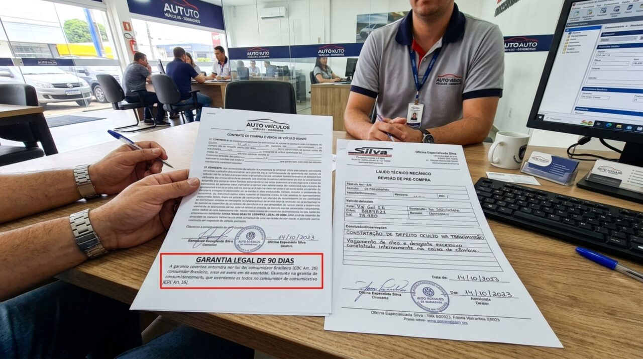 Comprador leva um carro usado para casa, descobre um defeito grave semanas depois e a loja se recusa a pagar o conserto, alegando desgaste natural, mesmo com a compra ainda recente