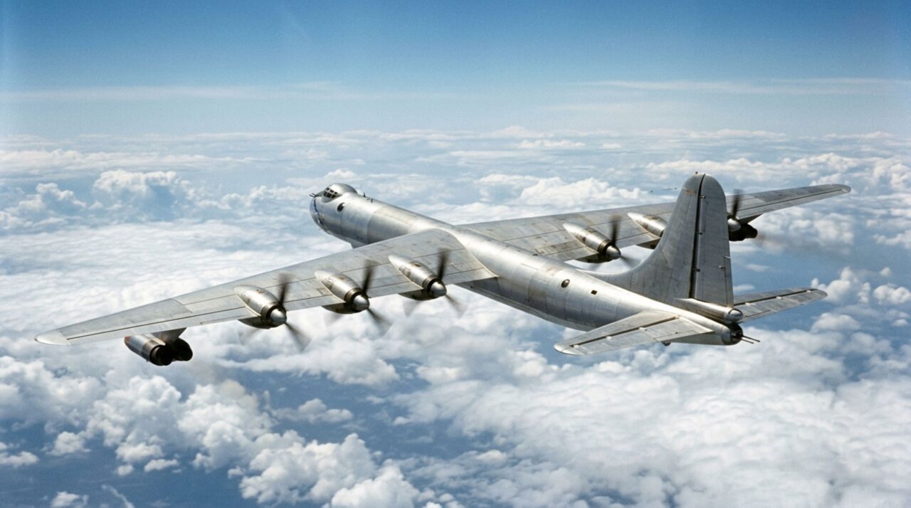 No início da Guerra Fria, um avião chegou a combinar dez motores, possuía uma envergadura superior à de muitos aviões atuais e foi projetado para cruzar milhares de quilômetros carregando armamento pesado