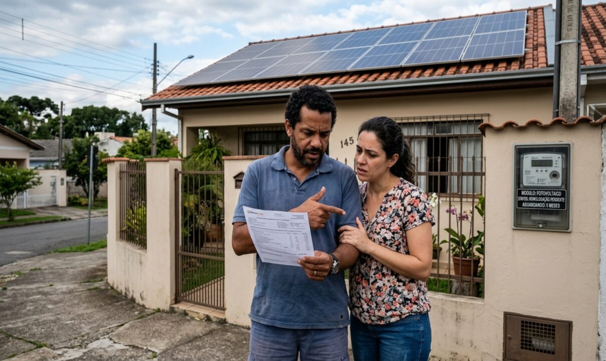 Casal instala 18 painéis solares financiados, a distribuidora demora 9 meses para homologar o sistema e a energia gerada nesse período simplesmente não vira crédito