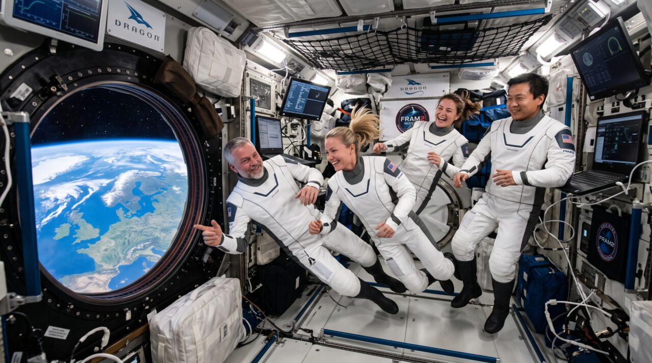 Em abril de 2025, quatro astronautas privados a bordo da missão Fram2, da SpaceX, tornaram-se os primeiros seres humanos a orbitar a Terra em uma verdadeira órbita polar