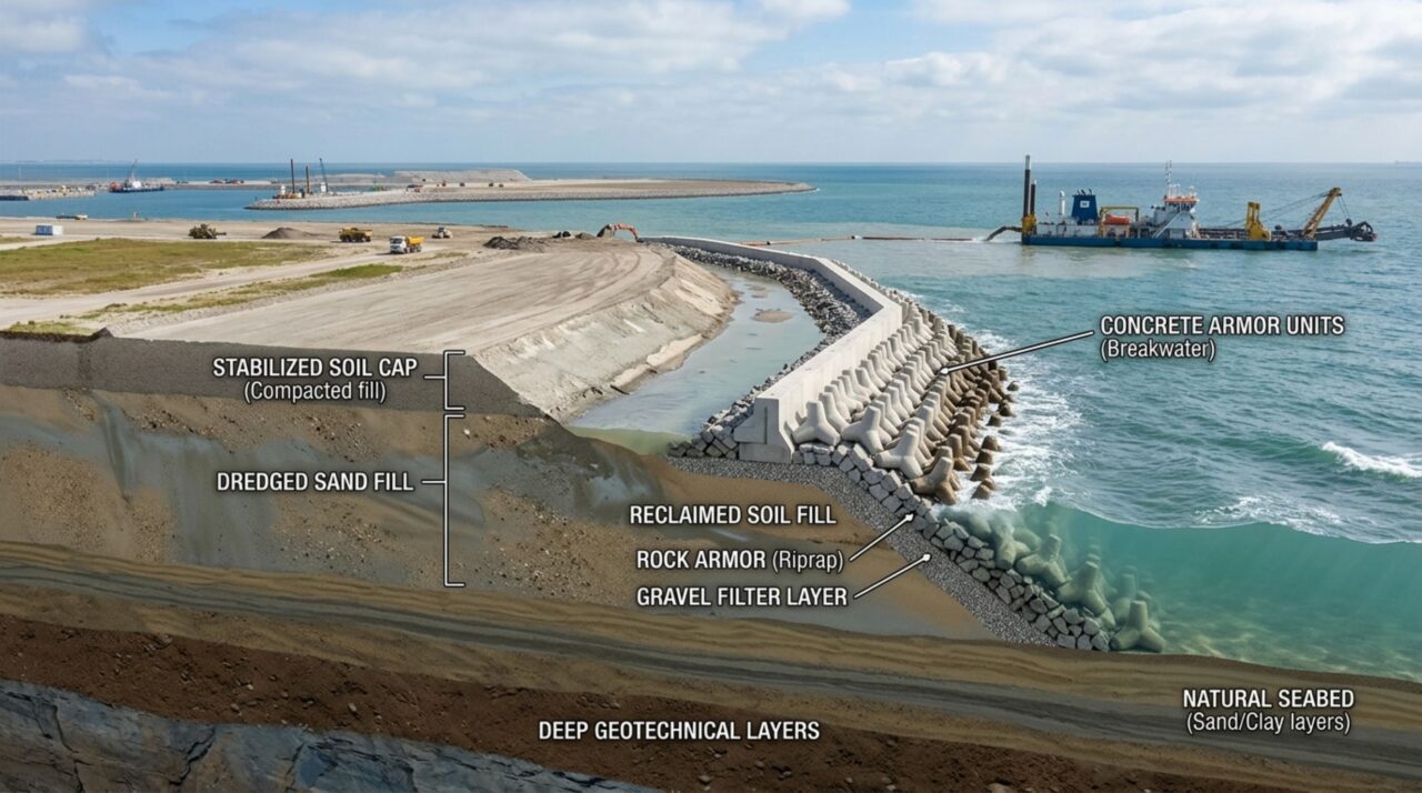 Técnicas de tratamento e contenção do solo permitiram estabilizar o terreno antes da construção