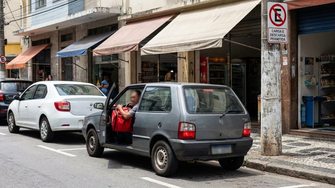 Entregador deixa o carro em fila dupla com o pisca-alerta ligado por menos de 3 minutos, volta após entregar o pedido e encontra uma multa que pode pesar mais do que todo o trabalho daquela noite