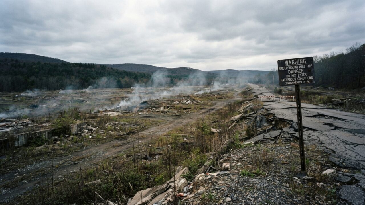Um incêndio começou debaixo desta cidade americana em 1962 e ainda queima nas antigas minas, depois de fazer centenas de famílias abandonarem suas casas