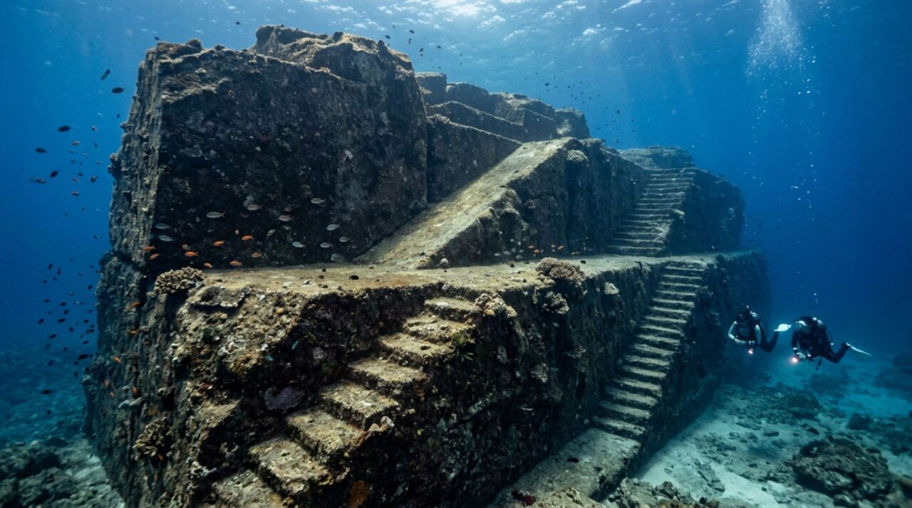 No fundo do oceano próximo a uma pequena ilha japonesa existe uma estrutura rochosa maior que muitos edifícios, formada por grandes terraços e superfícies retas que alimentam uma discussão iniciada há quase 40 anos