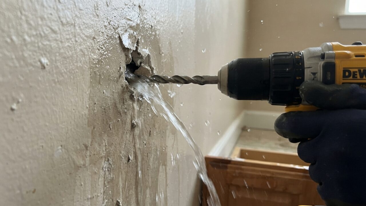 Morador tenta perfurar parede para instalar suporte articulado de TV pesada, acerta o cano de prumada principal do prédio, alaga três andares e seguro residencial recusa cobertura por imperícia