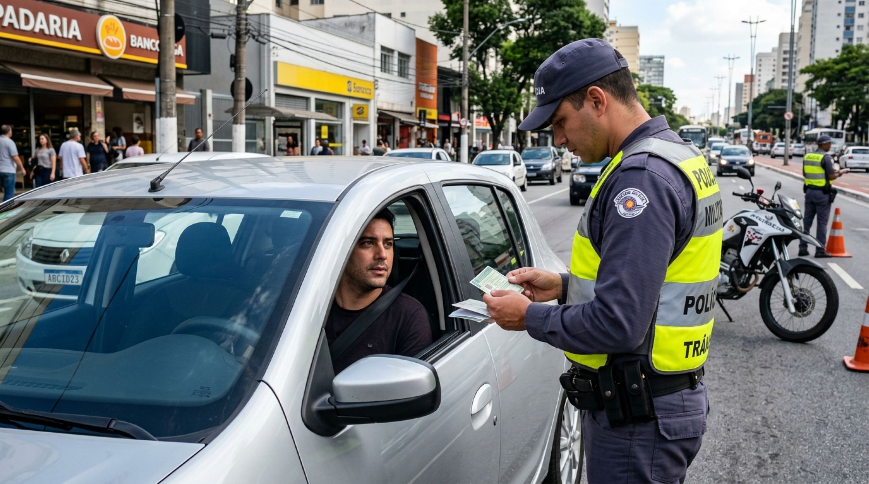 Motorista é parado na blitz sem os óculos, agente consulta a restrição registrada na CNH e condutor afirma que consegue dirigir normalmente sem as lentes - QTU Questões do Universo