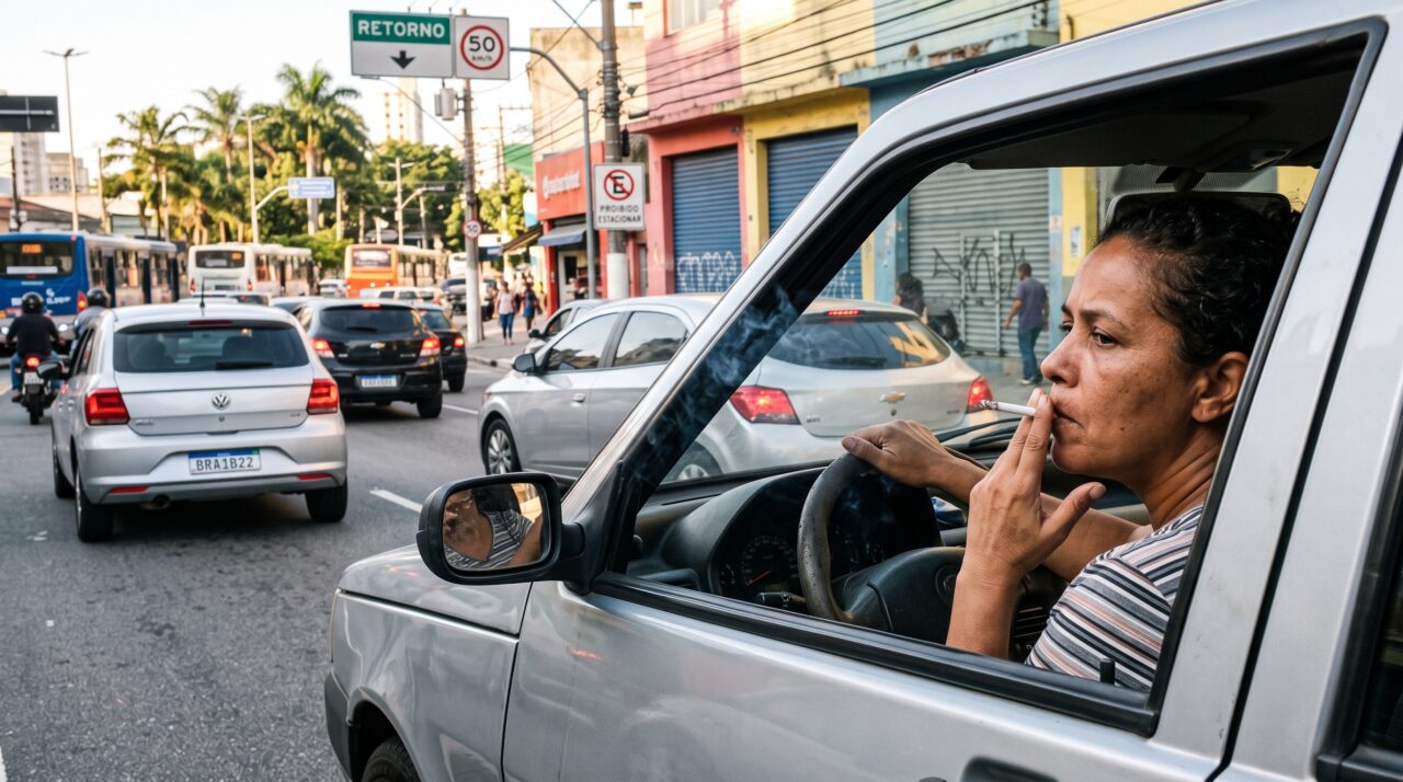 Infração de trânsito por segurar cigarro ou dirigir com uma mão só.
