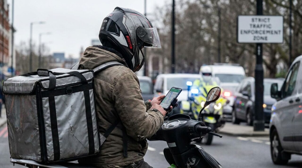 Entregador toca no celular preso ao guidão para mudar a rota, recebe multa e diz que o aparelho permaneceu no suporte durante todo o trajeto
