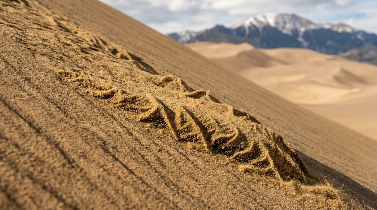O mecanismo da areia cantante depende do deslizamento simultâneo de enormes quantidades de grãos secos durante a avalanche na superfície da duna
