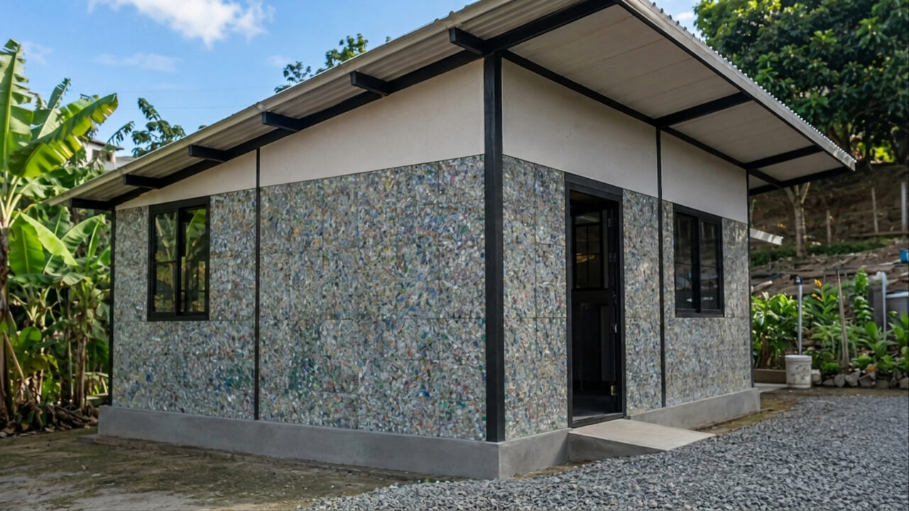 Ela é mãe solteira, passou 9 anos economizando  para comprar sua terra, mas ficou sem dinheiro construir; a solução foi uma casa com 850 blocos de plástico reciclado