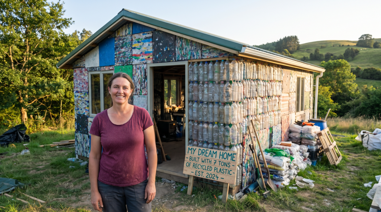 Ela economizou durante 9 anos para comprar terras, depois construiu sua casa com 7 toneladas de plástico reciclado