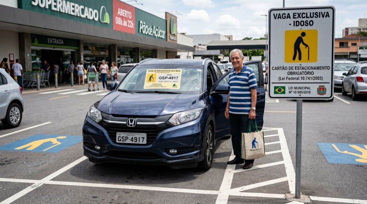 Filho usa a credencial de estacionamento do pai idoso para parar mais perto da entrada, mas descobre que a vaga é vinculada ao transporte do beneficiário