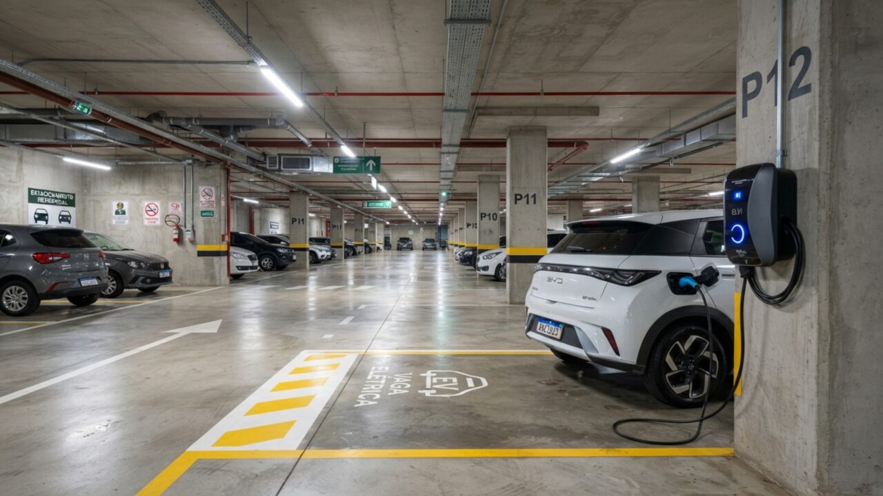 Dono de carro elétrico puxa extensão improvisada da janela do apartamento até a garagem para carregar o veículo, síndico corta a energia do morador e exige instalação de wallbox padronizado