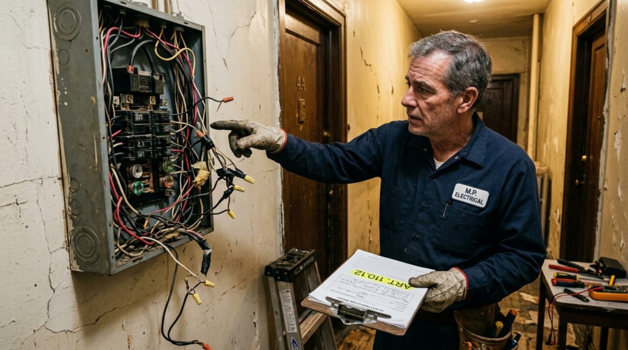 Moradora troca toda a fiação do apartamento antigo por conta própria e seguradora nega sinistro de incêndio porque a obra não teve ART de eletricista habilitado