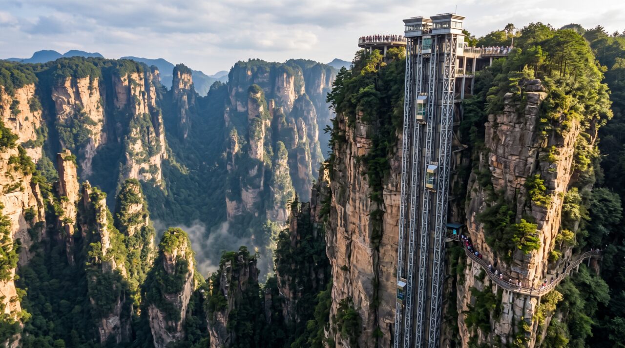 O funcionamento e a experiência do Elevador Bailong na China.
