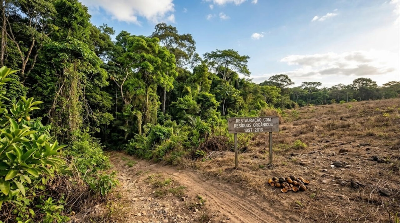 Em 1997, foram colocadas  12 mil toneladas de cascas de laranja em uma área degradada e o resultado 16 anos depois surpreendeu a ciência