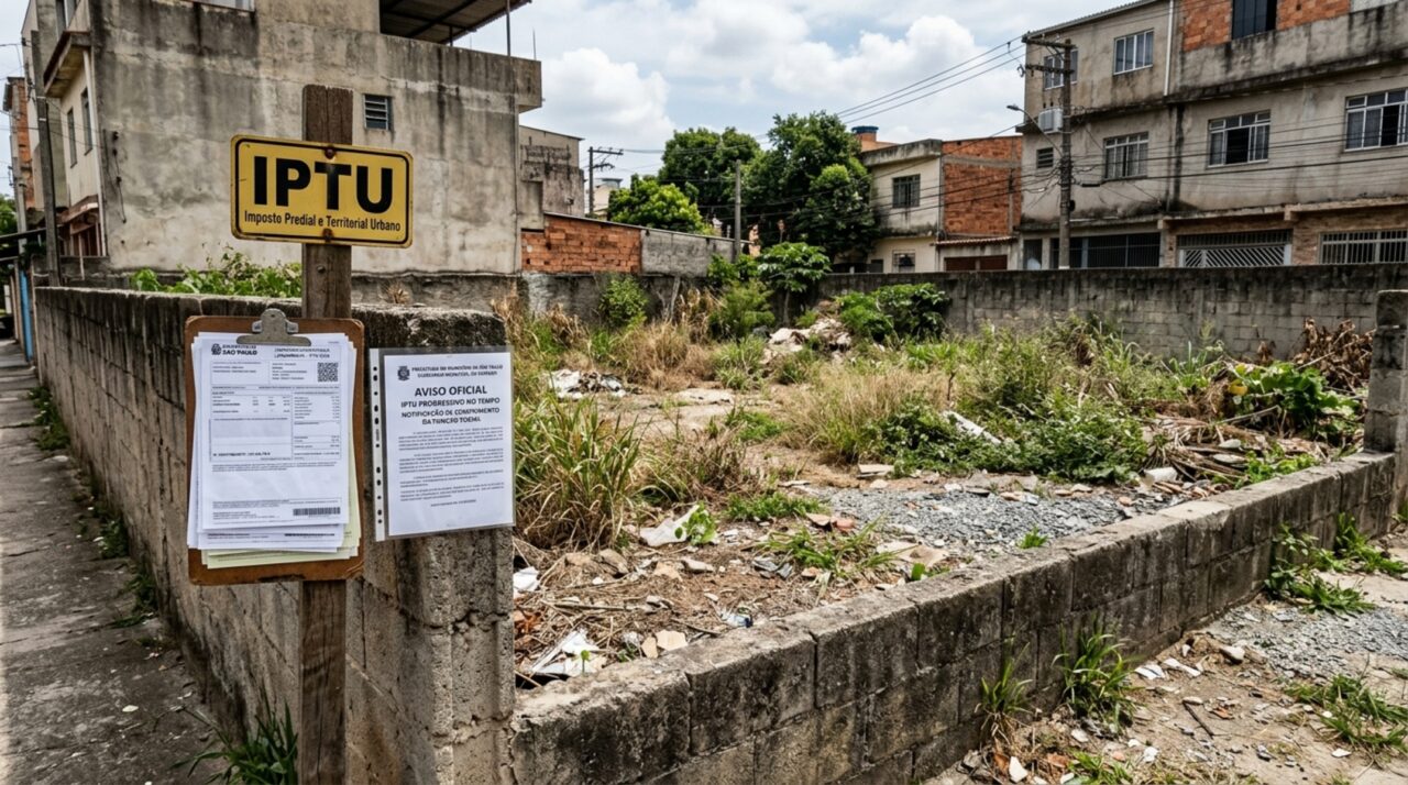 Dono de lote vazio paga IPTU por 12 anos e descobre que a prefeitura pode aplicar IPTU progressivo no tempo até 5 vezes o valor original se considerar o terreno subutilizado