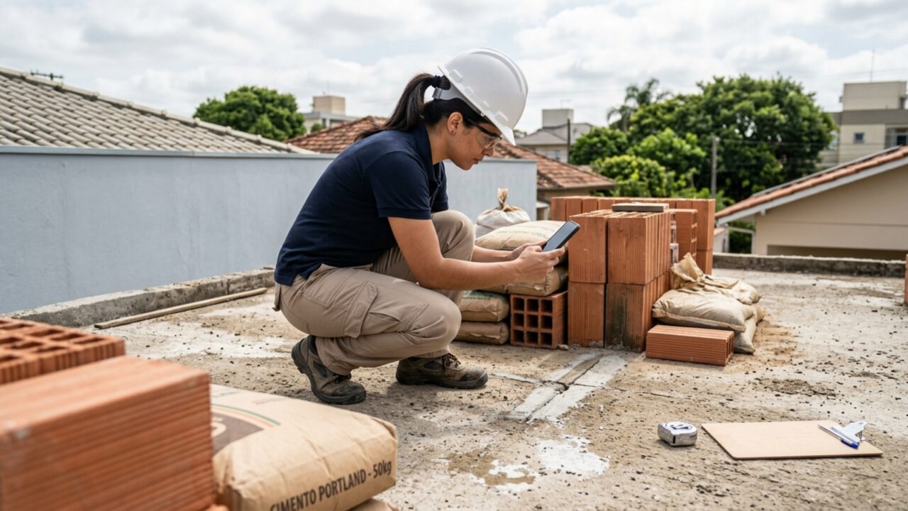 Família retorna das férias e encontra materiais de construção armazenados sobre sua laje, peso danifica impermeabilização e ela exige retirada e reparo completo