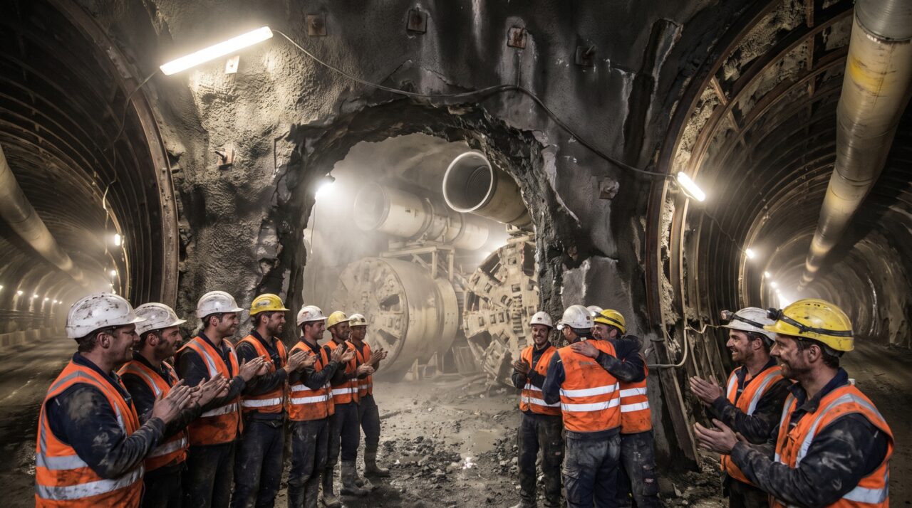 Em 2010, duas equipes escavavam a mesma montanha por lados opostos e só descobriram no último metro se os cálculos tinham funcionado, com um erro final que coube na palma da mão