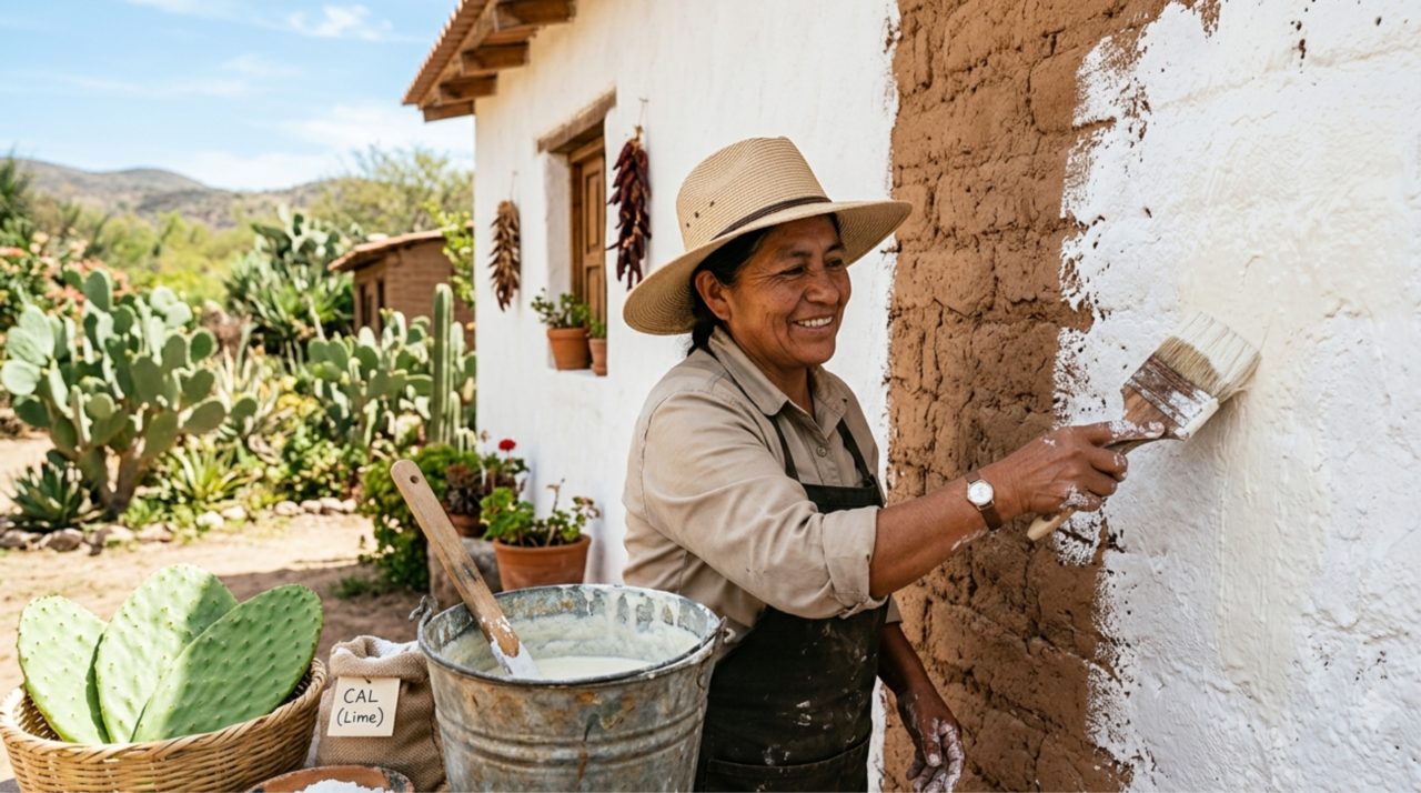 Essa tinta branca natural feita com cacto, cal e sal ajuda a proteger as paredes, refletir calor e reformar as paredes usando muito menos do que com tintas tradicionais