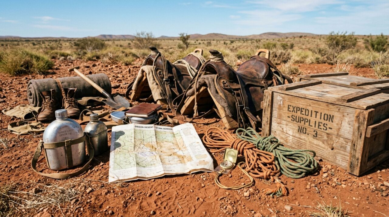 Os suprimentos e equipamentos de sobrevivência utilizados na expedição pelo deserto australiano