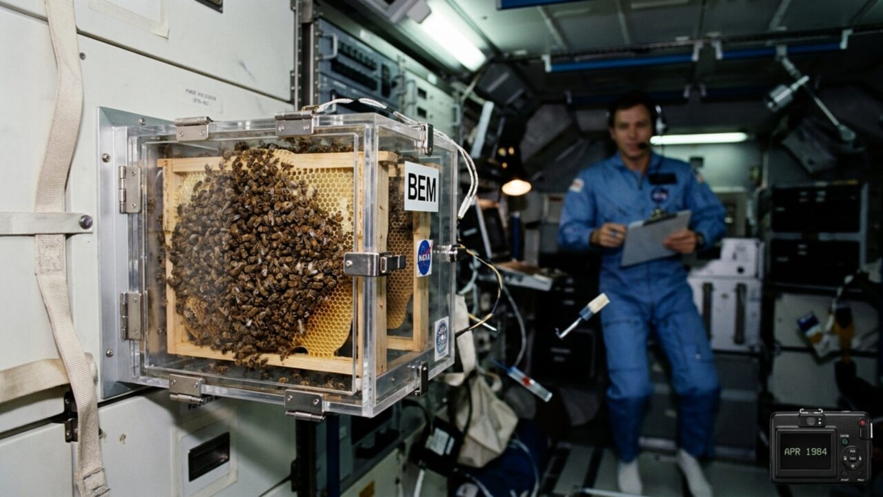 A NASA enviou cerca de 3.300 abelhas para o espaço para testar a construção de colmeias sem gravidade; a colônia construiu cerca de 200 cm² de favo em apenas 7 dias de microgravidade