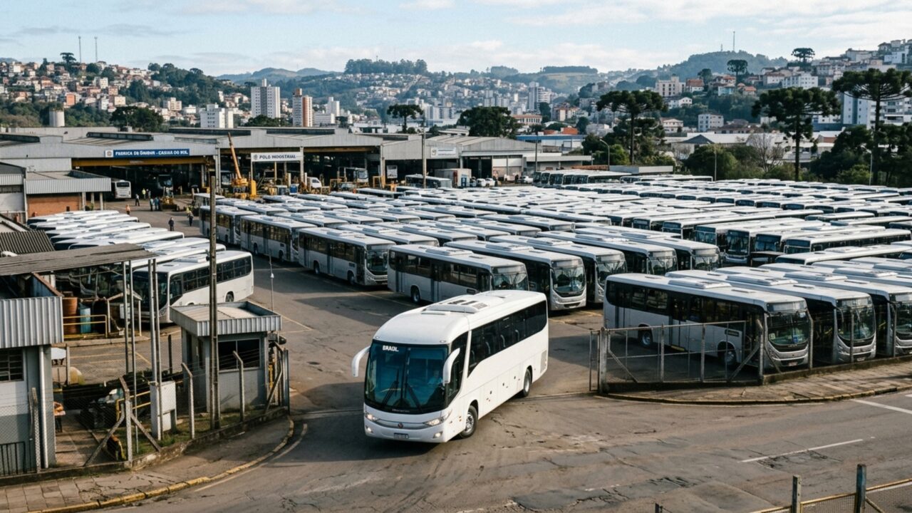 Essa cidade industrial do Sul fabrica ônibus que circulam em mais de 140 países dos cinco continentes
