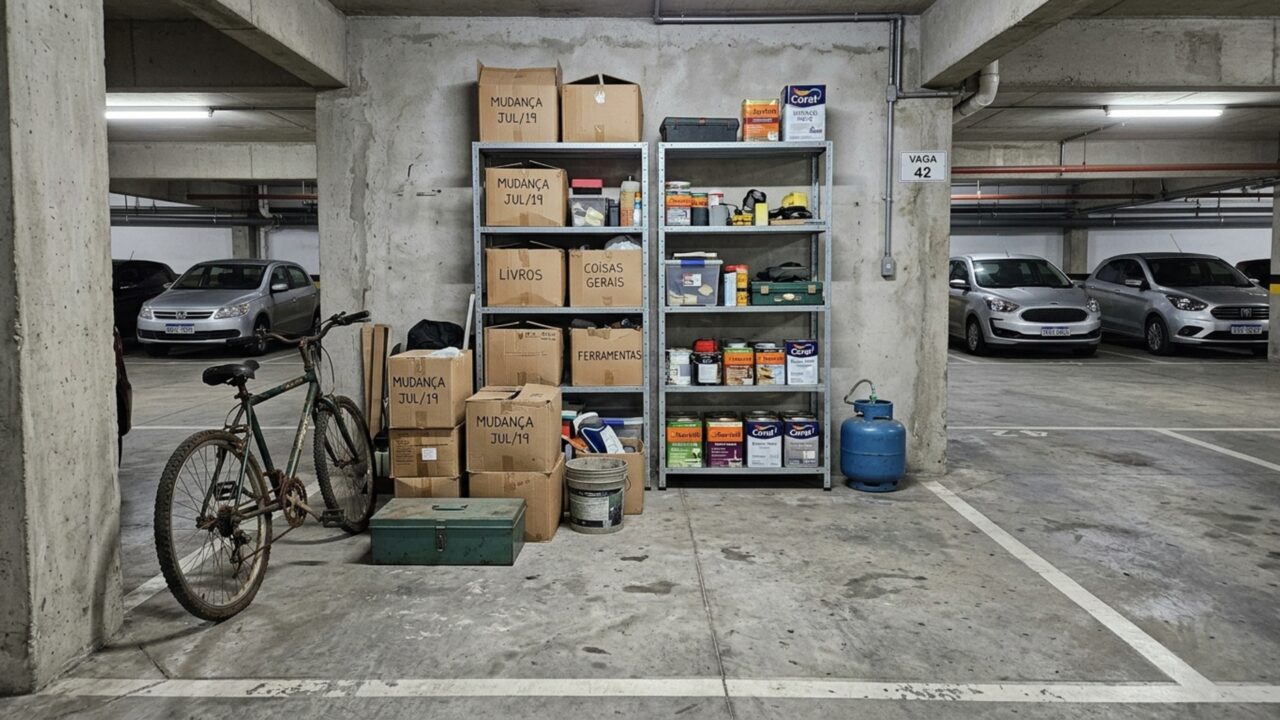 Morador transforma a vaga de garagem em depósito por 7 anos e ao instalar novas prateleiras recebe ordem para retirar tudo em 48 horas