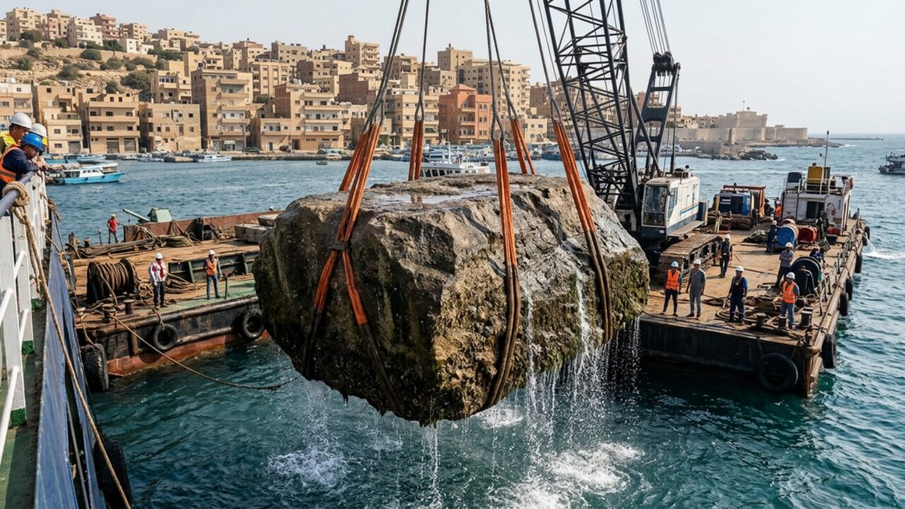 Após mais de 1.600 anos de história, os arqueólogos trazem à superfície blocos gigantes de 80 toneladas de uma das Sete Maravilhas do mundo antigo