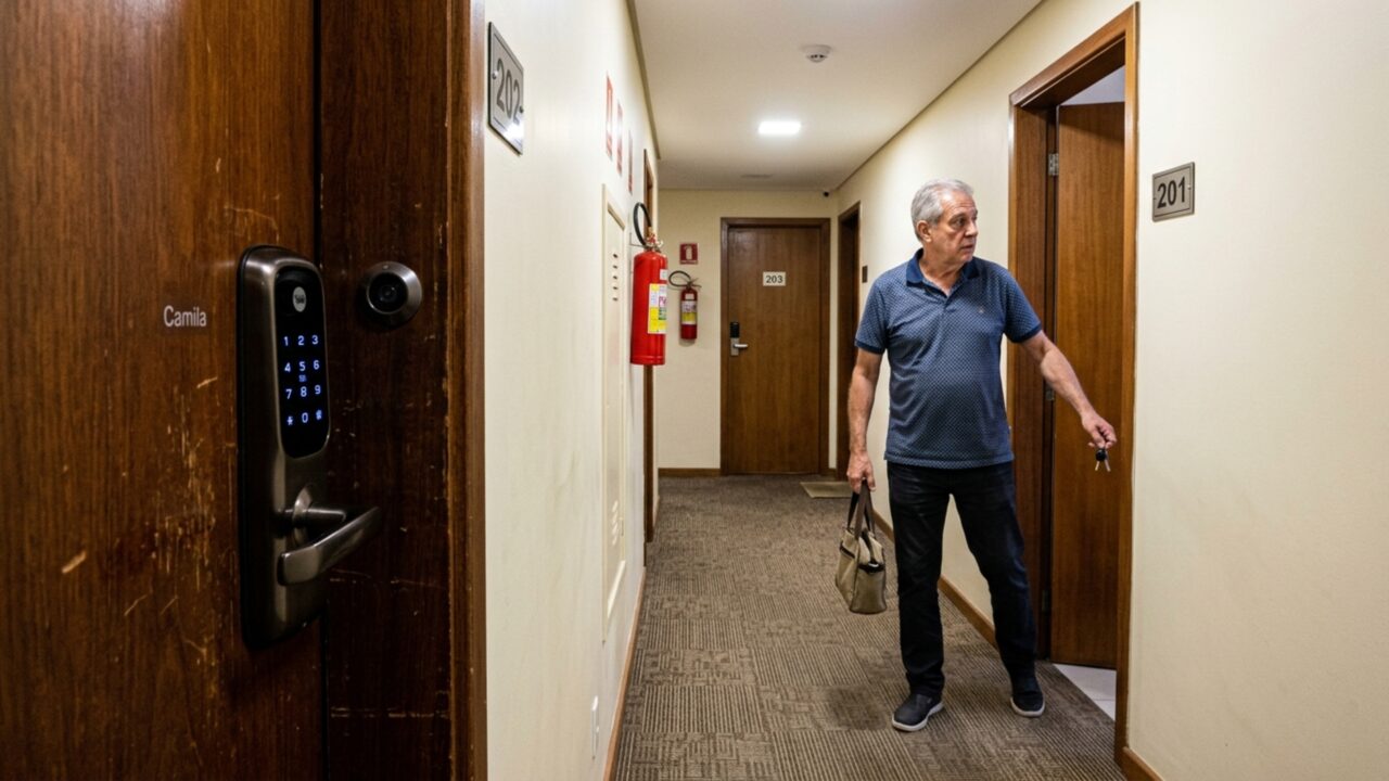 Moradora instala fechadura digital com câmera na porta do apartamento, vizinho diz que está sendo filmado e pede a remoção do aparelho