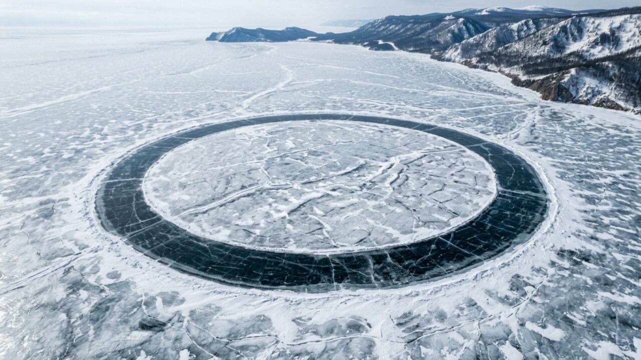 Anéis gigantes de até 7 km aparecem no gelo do lago mais profundo do planeta, podem ser vistos do espaço e escondem redemoinhos de água mais quente sob a superfície