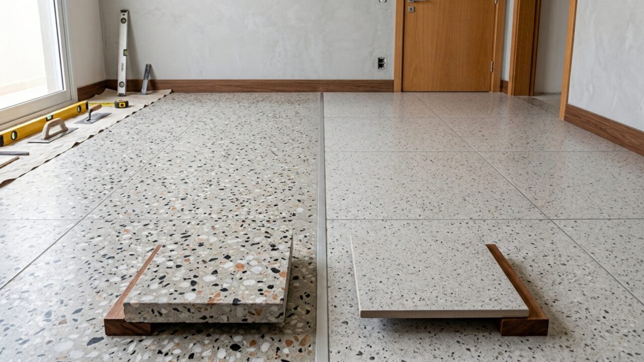 Adeus, porcelanato que imita tudo: o piso de pedrinhas dos prédios antigos volta com alta resistência e cores feitas sob medida