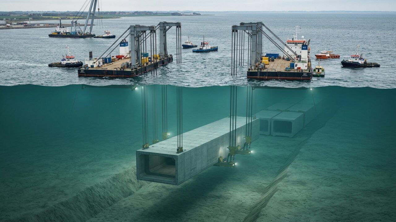 Megaobra de 18 km está afundando 89 blocos gigantes de concreto no fundo do mar para criar uma ligação onde cada módulo chega a 217 metros e mais de 70 mil toneladas