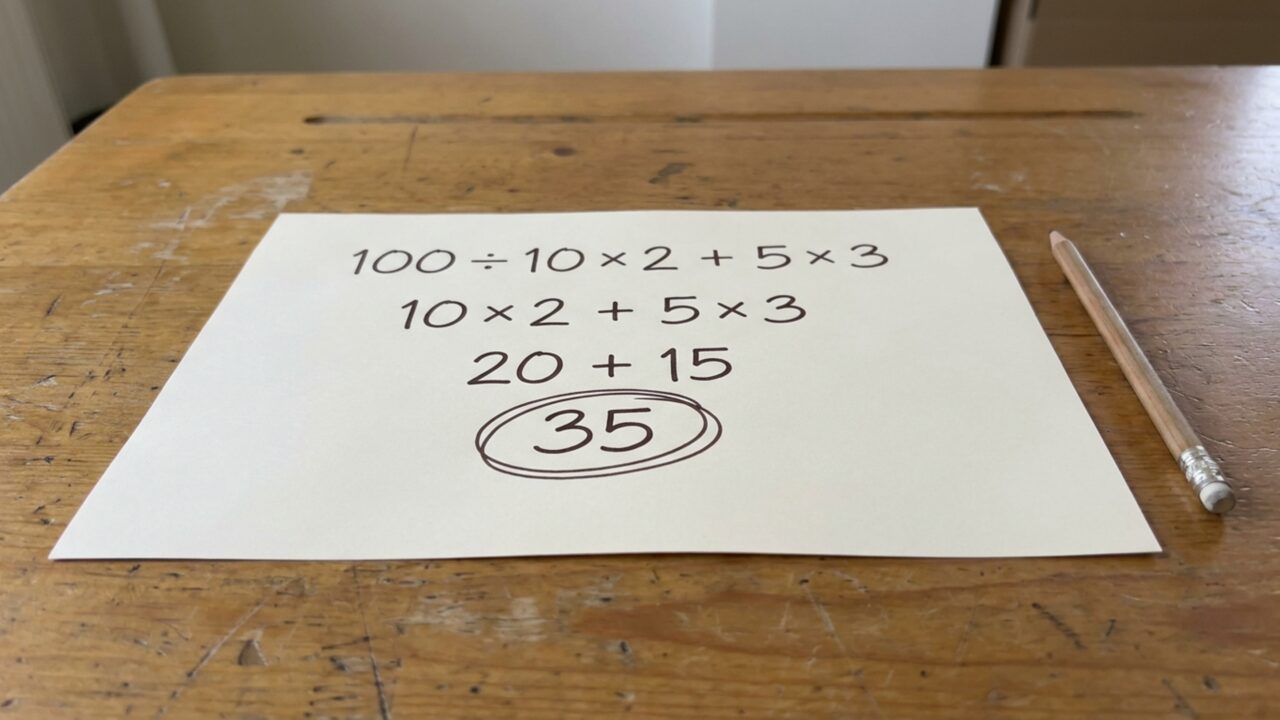 Resolva 100 ÷ 10 × 2 + 5 × 3 e teste se você ainda lembra o que fazer quando multiplicação e divisão aparecem juntas