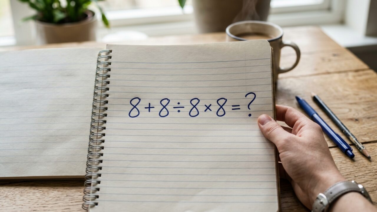 A conta 8 + 8 ÷ 8 × 8 parece simples, mas a ordem das operações muda o resultado