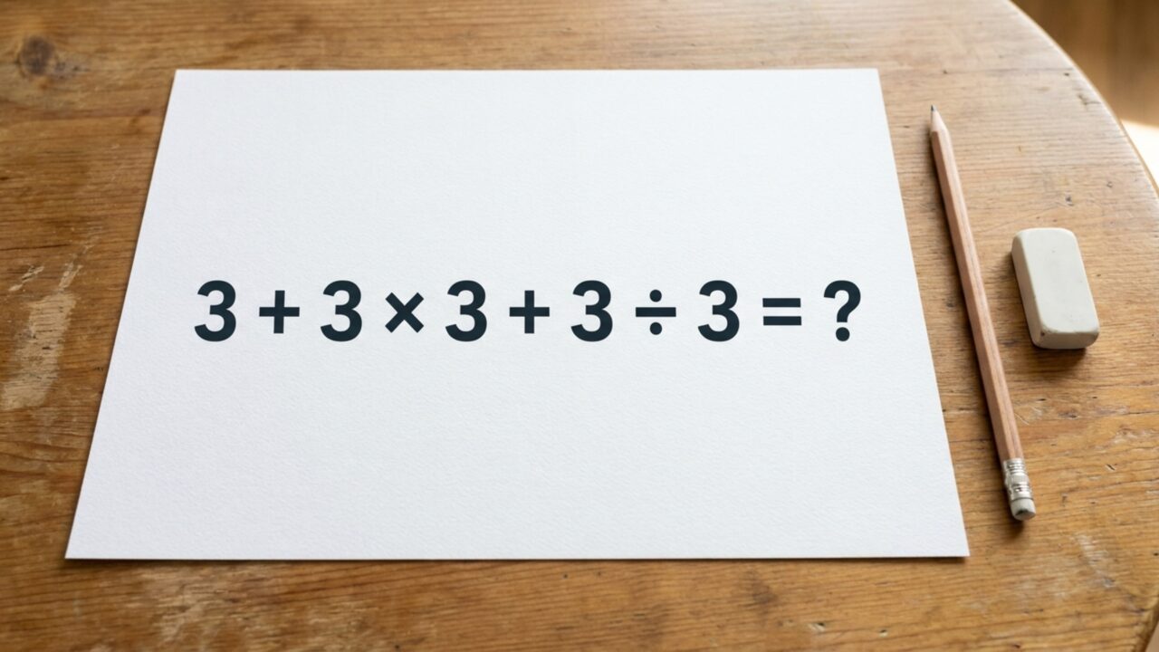 Resolva 3 + 3 × 3 + 3 ÷ 3 e descubra se quatro números iguais são suficientes para fazer muita gente errar