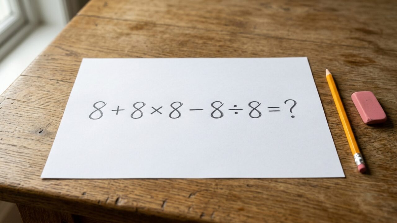 Resolva 8 + 8 × 8 − 8 ÷ 8 e descubra se você ainda lembra qual operação deve ser feita primeiro