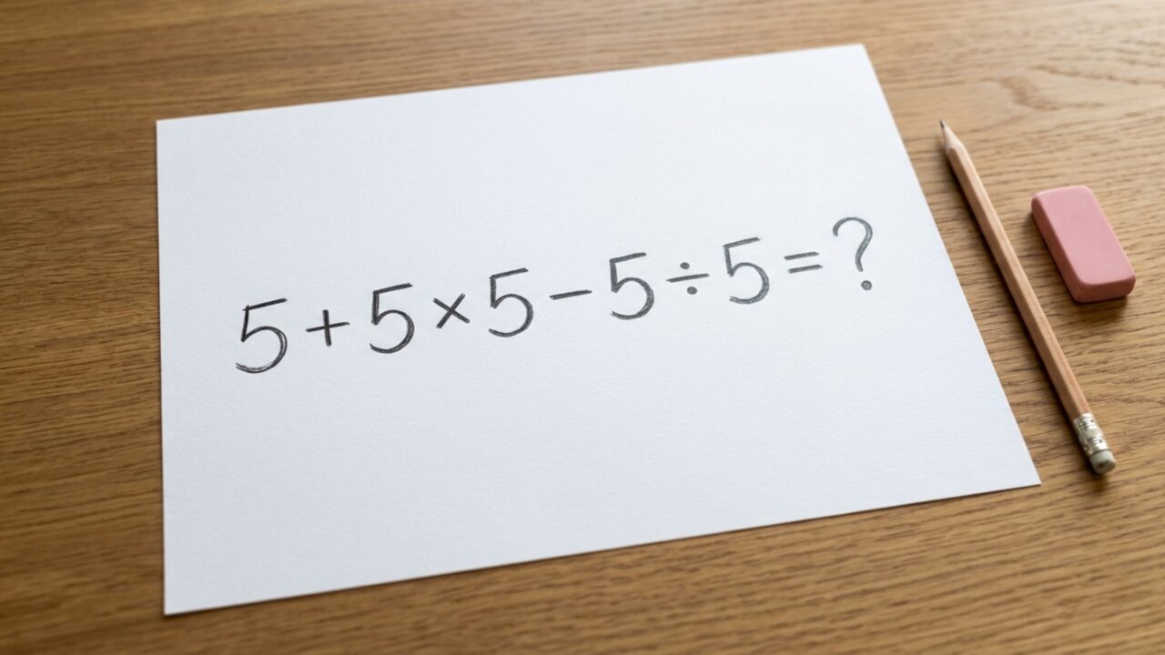 Resolva 5 + 5 × 5 − 5 ÷ 5 e teste se você consegue chegar ao resultado correto sem calculadora