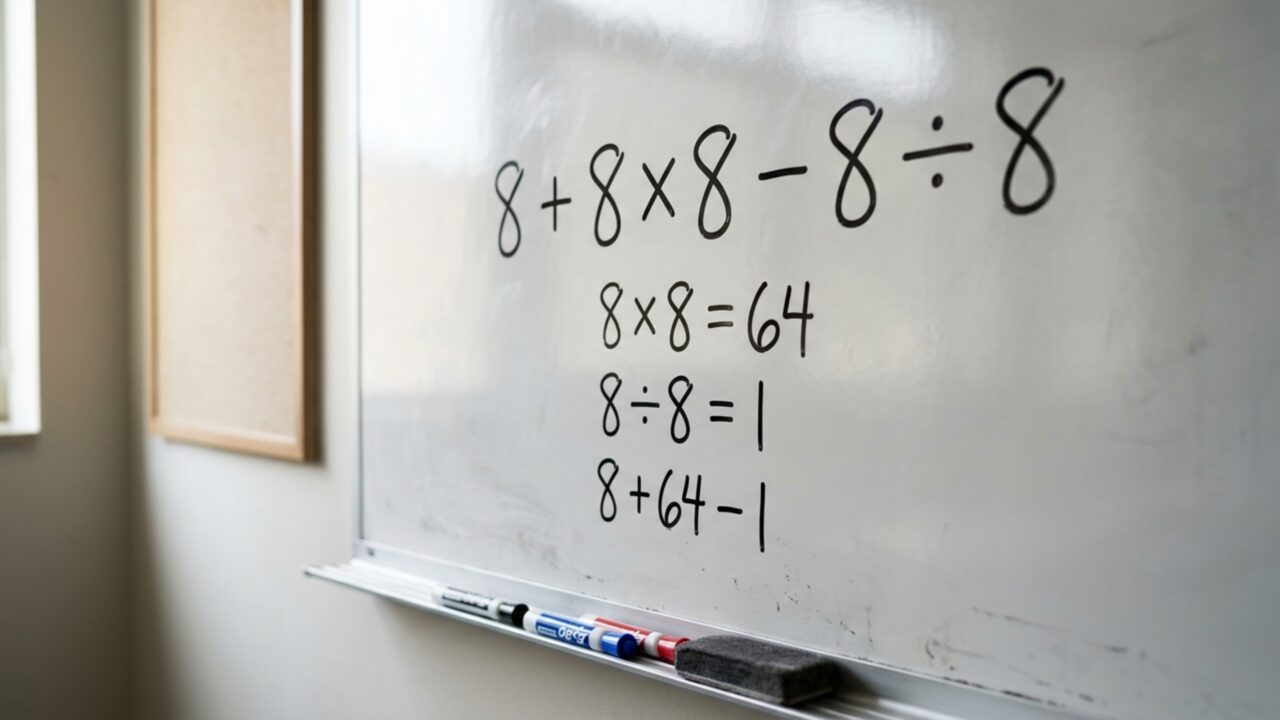 Resolva 8 + 8 × 8 − 8 ÷ 8 e descubra se você ainda lembra qual operação deve ser feita primeiro